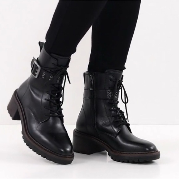Tamaris leather moto combat boots lace up buckle bootie shoes women’s size 40 - Picture 1 of 14